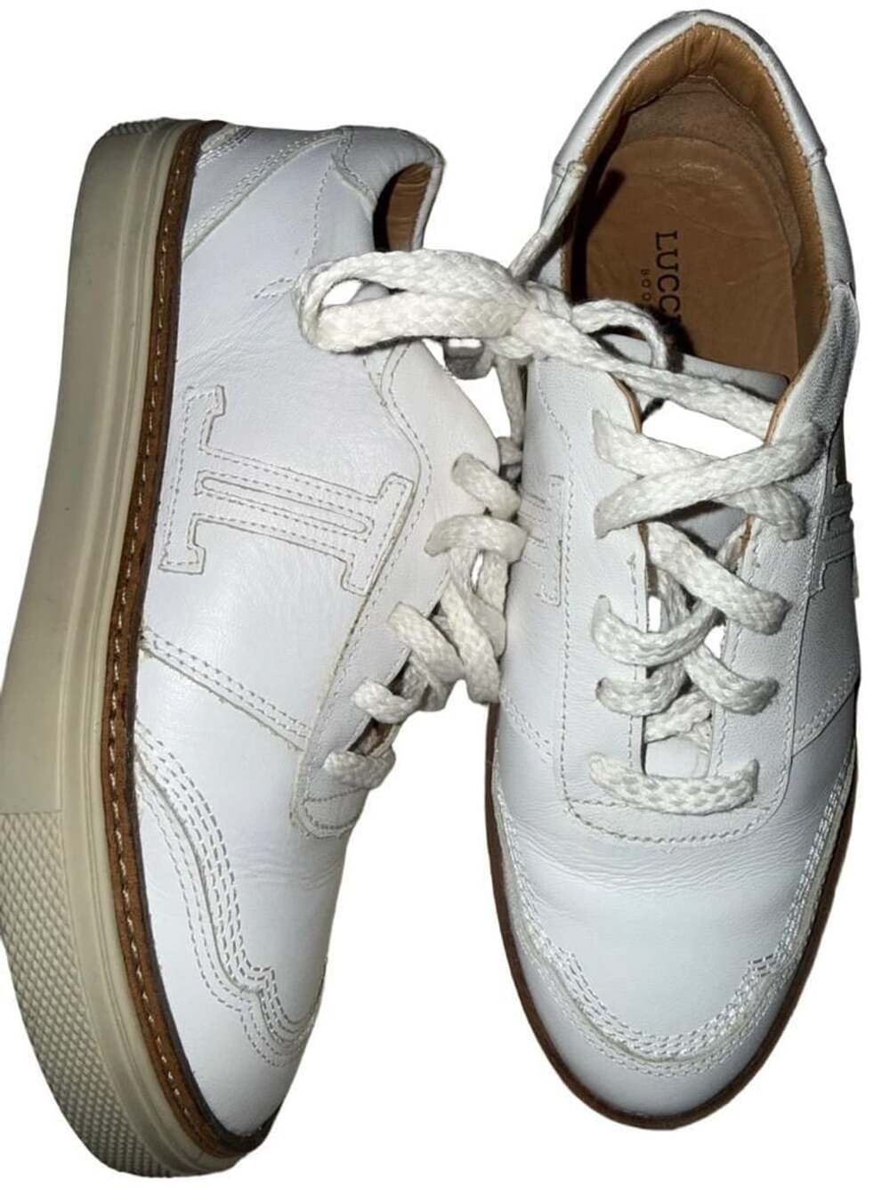 Lucchese Double L Lace Up Sneaker White Leather Shoes